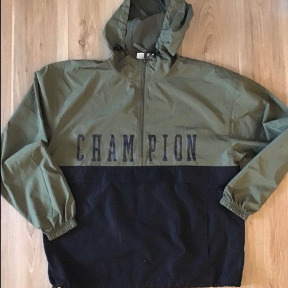 Champion Color Block Logo Nylon Hoodie L